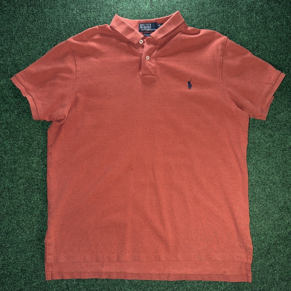 Polo Ralph Lauren Orange Polo Shirt Men's Size XL Custom Fit Blue Horse